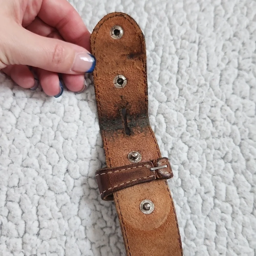 Western Vintage Geuine Tooled Leather Aztec Print Distressed Destroyed Belt